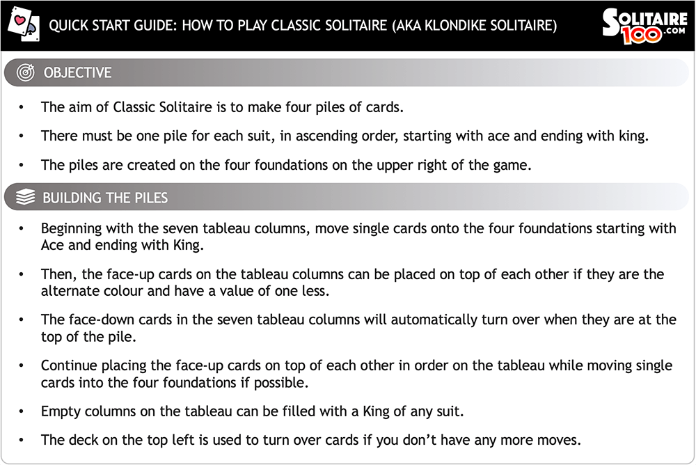 solitaire rules printable